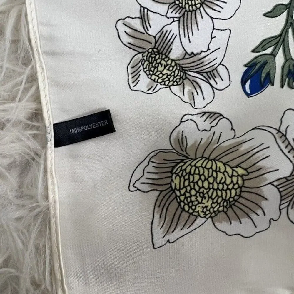 Bohemian Floral White Silk Like Satin large Square Scarf Women Shawl Head wrap